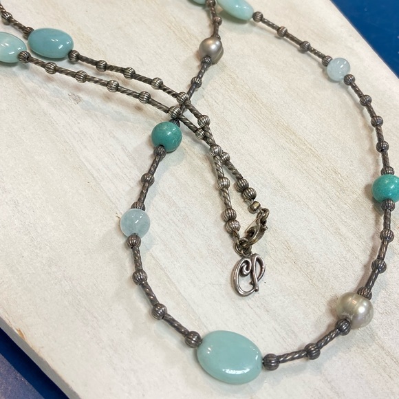Carolyn Pollack Sterling Silver 34” Southwest Necklace Turquoise Aquamarine - Picture 4 of 6